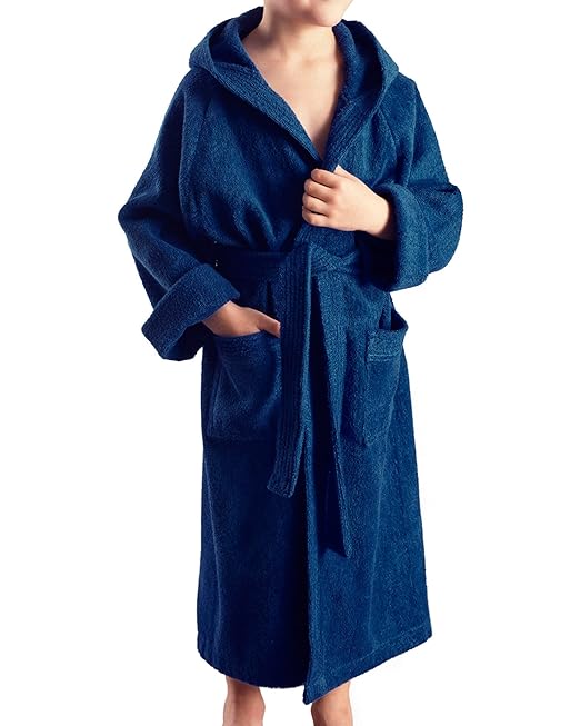 Arus Kinder-Bademantel mit Kapuze für Jungen und Mädchen, 100% Baumwolle Frottee, lang, ÖKO-TEX Zertifiziert, große Farbauswa