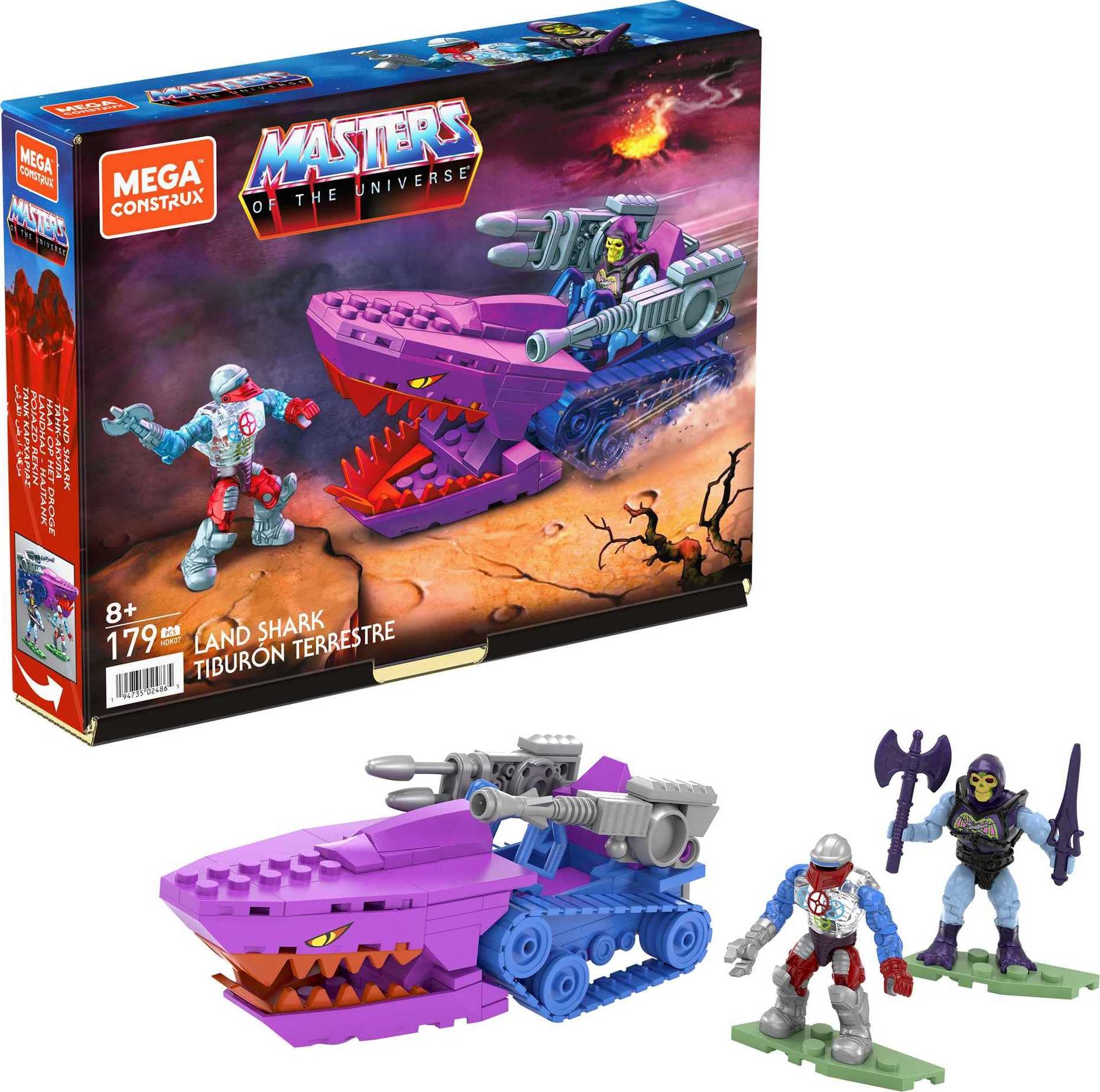 MEGA Construx Masters of the Universe Land Shark - Collectible Attack Vehicle Set - Moving Jaws - 2 Micro Figures - 178 Bricks - Gift for Kids 8+ - HDK07
