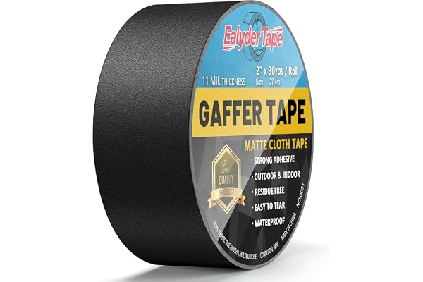 Ealyder Tape Black Gaffers Tape 2 Inch x 30 Yards - Heavy Duty, Waterproof, No Residue, Non-Reflective, Easy Tear Gaffers Sta