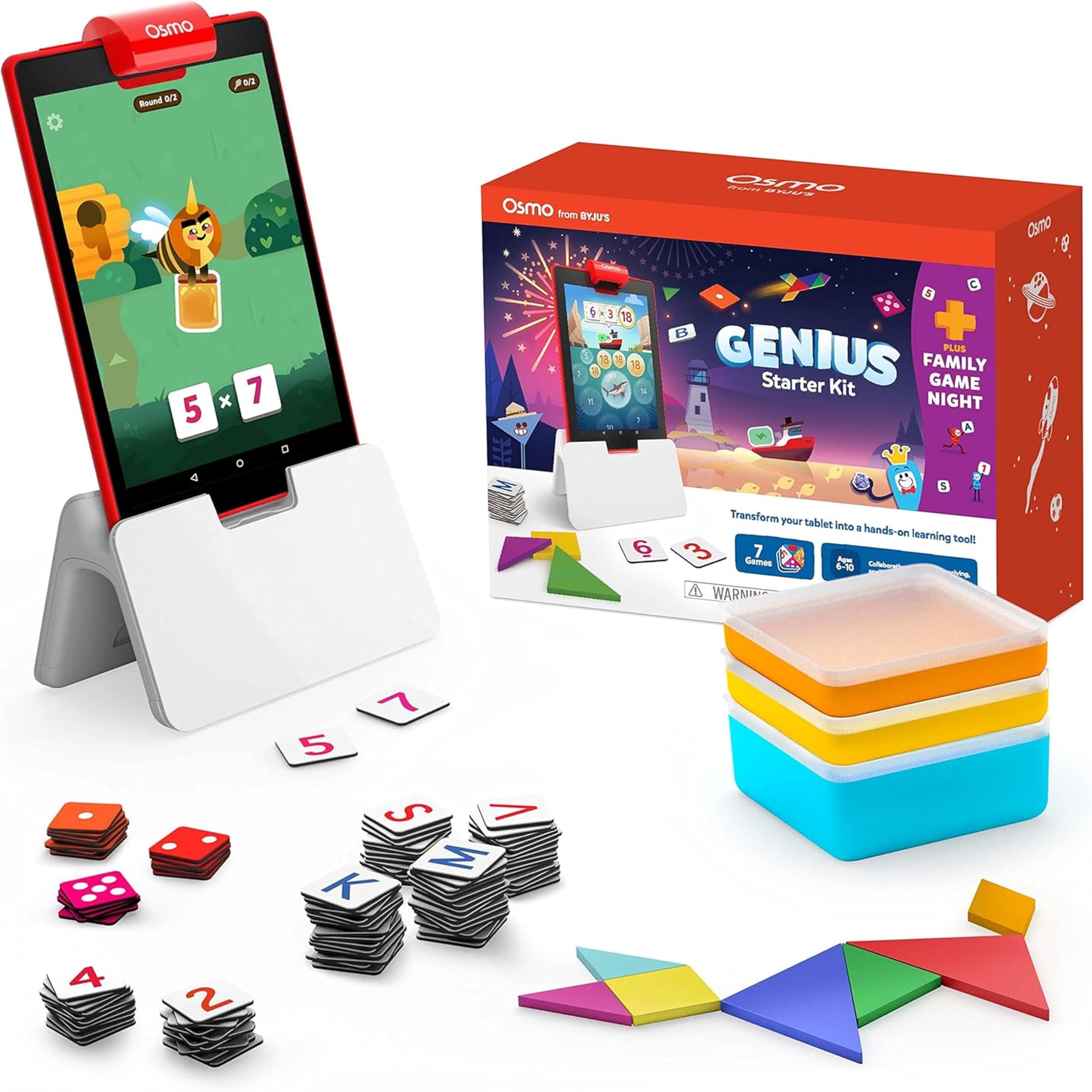 Osmo - Genius Starter Kit for Fire Tablet + Family Game Night - 7 Educational Learning Games for Spelling, Math & more - Ages 6-10 - STEM Toy (Osmo Fire Tablet Base Included - Amazon Exclusive)