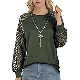 AURUZA Long Sleeve Shirts for Women Waffle Knit Puff Lace Sleeve Tops Dressy Casual Blouses Work Business Fall Outfits