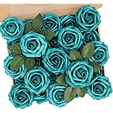 N&T NIETING Artificial Flowers Foam Roses 25 pcs Peacock Green Fake Roses w/Stem for DIY Home Decor Indoor Outdoor Centerpieces Arrangements Bouquets
