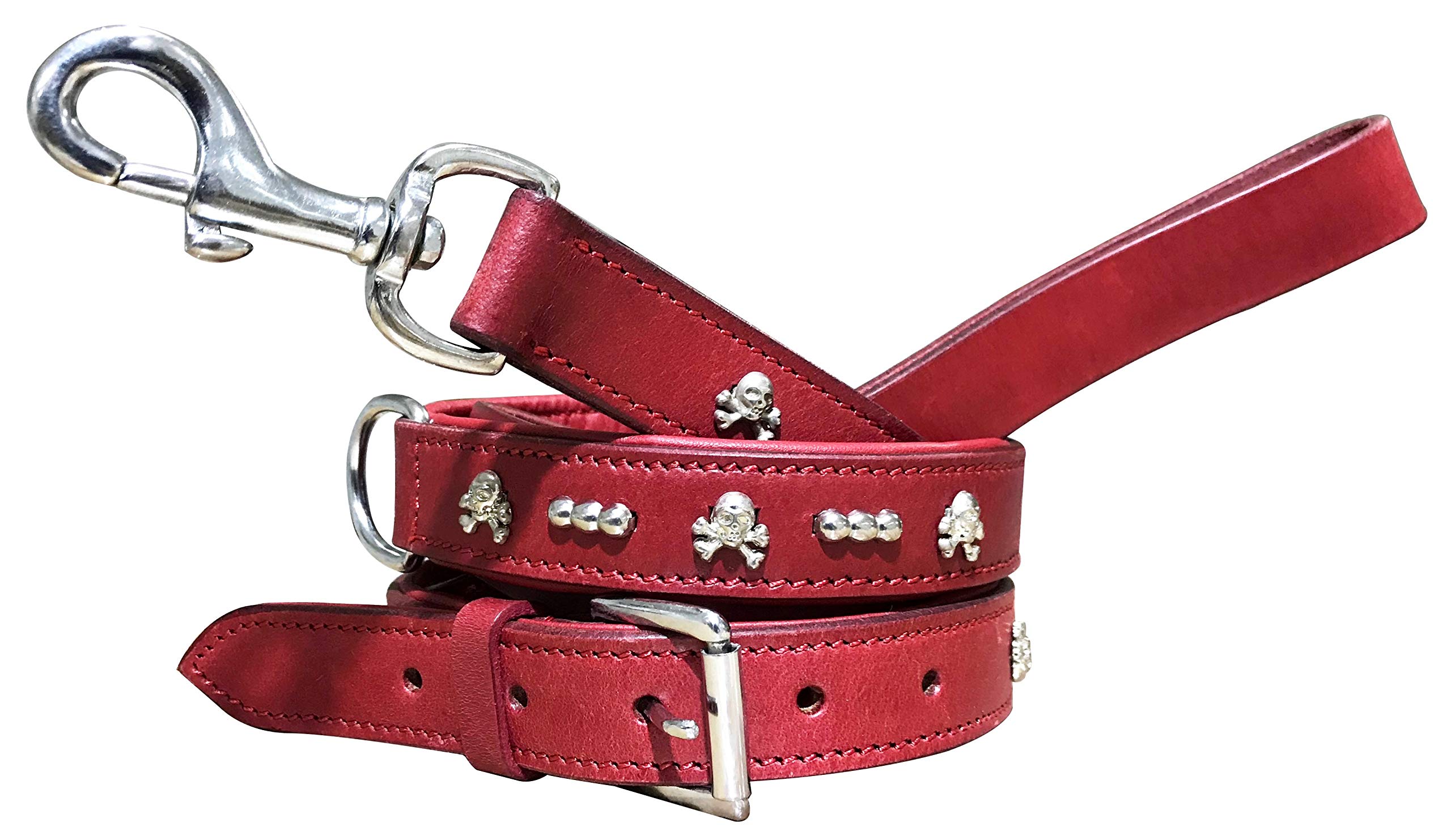 BRADLEY CROMPTON Genuine Leather Matching Pair Dog Collar and Lead Set L