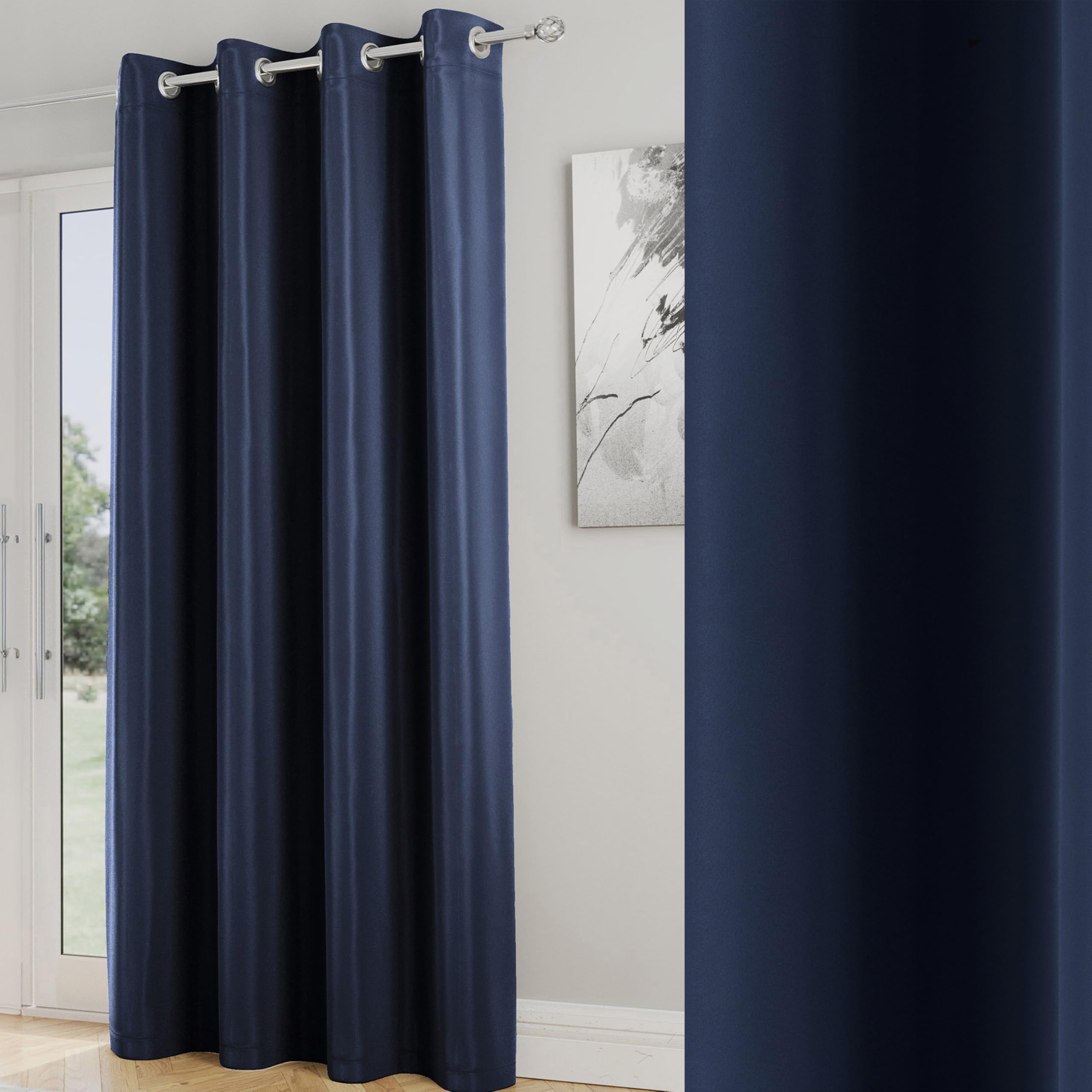 Enhanced Living Nightfall Plain Supersoft Navy Thermal Blockout Single Eyelet Door Curtain - 66 x 84 inch (168 x 214cm) - Energy Saving & Noise Reducing Door Curtain for Living Room & Bedroom
