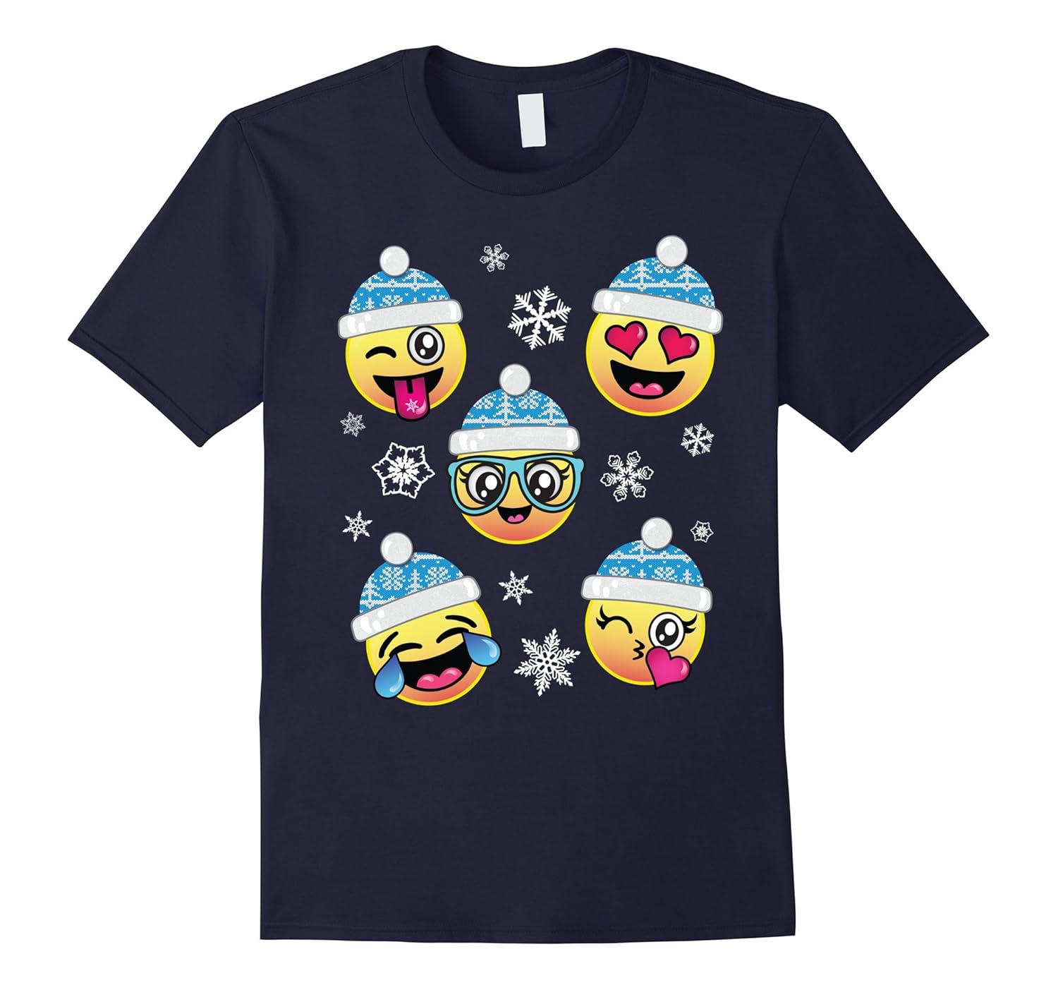 Funny Winter Knit Hat Emoji Snowflakes Faces Hipster Shirt-Rose