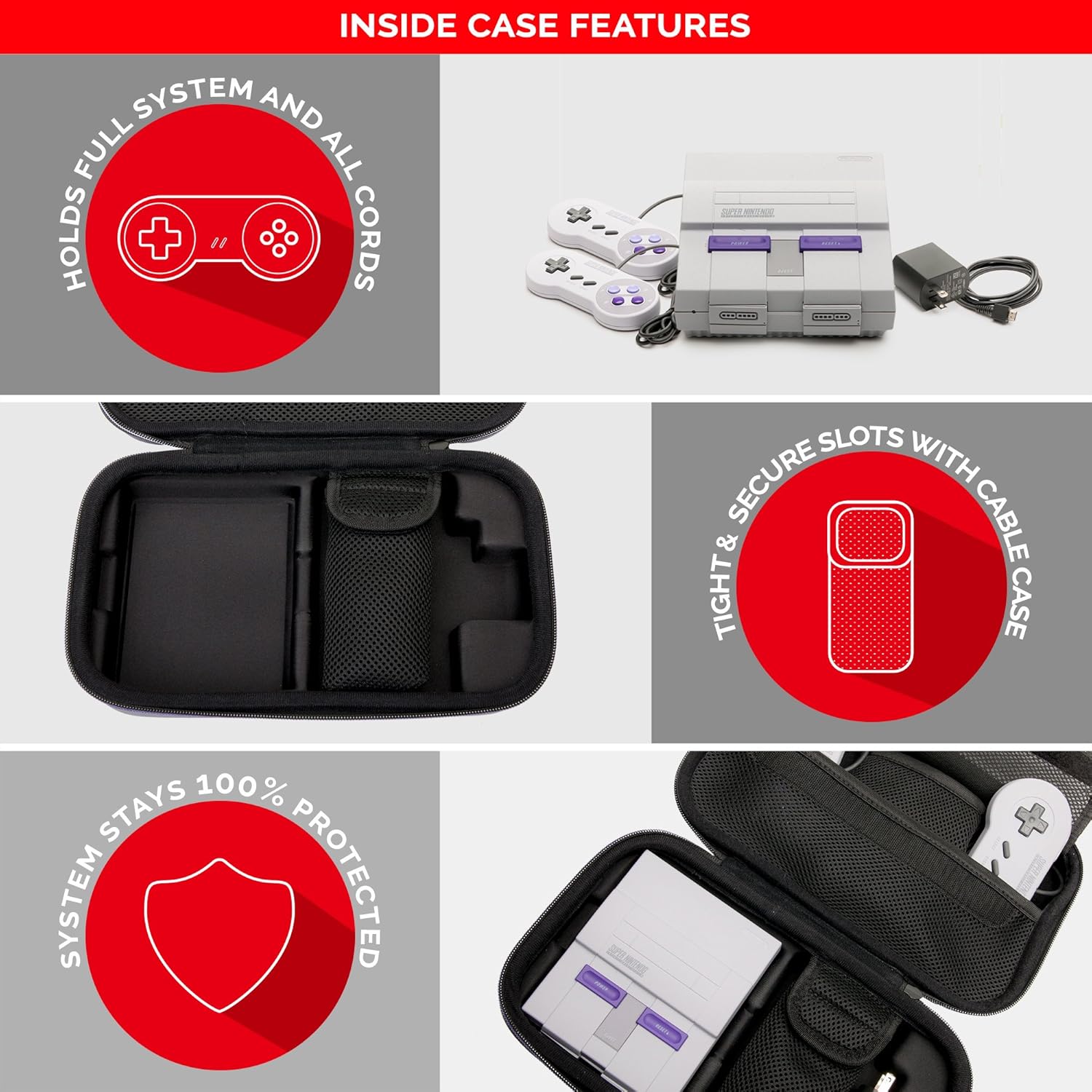 Officially Licensed Nintendo Super Nintendo Entertainment System Carrying Case – Protective Deluxe Travel System Case – Grey Ballistic Nylon Exterior: Video Games