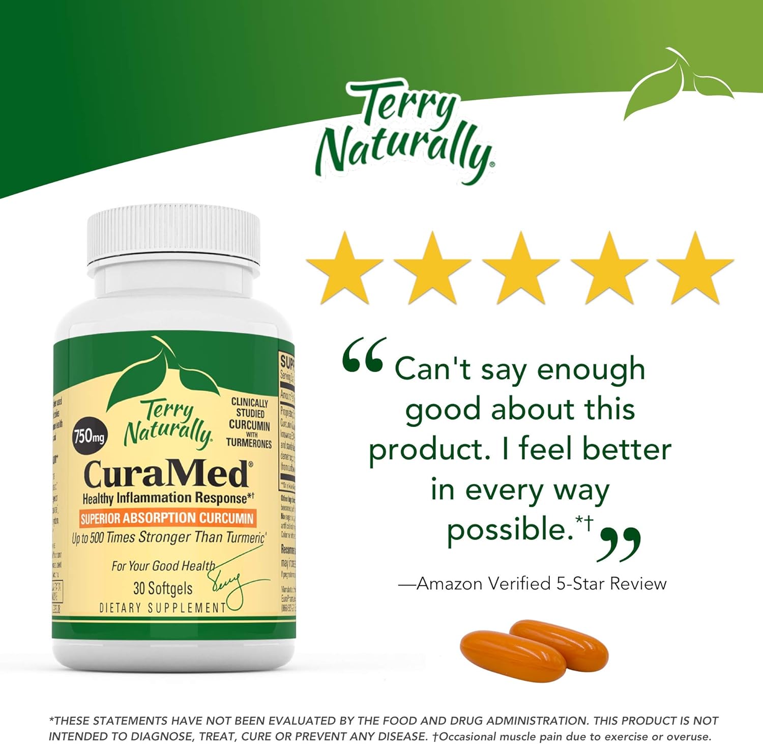 Terry Naturally CuraMed 750 mg - 30 Softgels - Superior Absorption BCM-95 Curcumin Supplement with Turmeric, Promotes Healthy Inflammation Response - Non-GMO, Gluten-Free, Halal - 30 Servings: Health & Personal Care