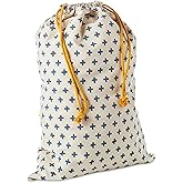 Hallmark 19" Large Canvas Bag with Yellow Drawstring (Ivory and Blue) for Birthdays, Baby Showers, Father's Day