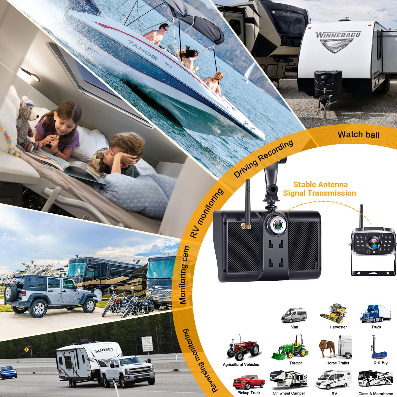 Wireless Backup Camera for RV, 7 Inch Dual Camera System with Front Cam, 1080P HD, 360° Rotation, 32GB TF Card - Compatible with Furrion Pre-Wired RV Camera for Trailers, Trucks & Campers