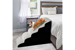 LitaiL Dog Stairs for High Beds for Small Dogs, 5 Tiers Foam Pet Stairs & Steps for Cats, Injured |Older Dogs-Portable Dog Steps, Non-Slip Bottom Dog Ramps, Grey, 24.4" High, Hold up to 60LBS