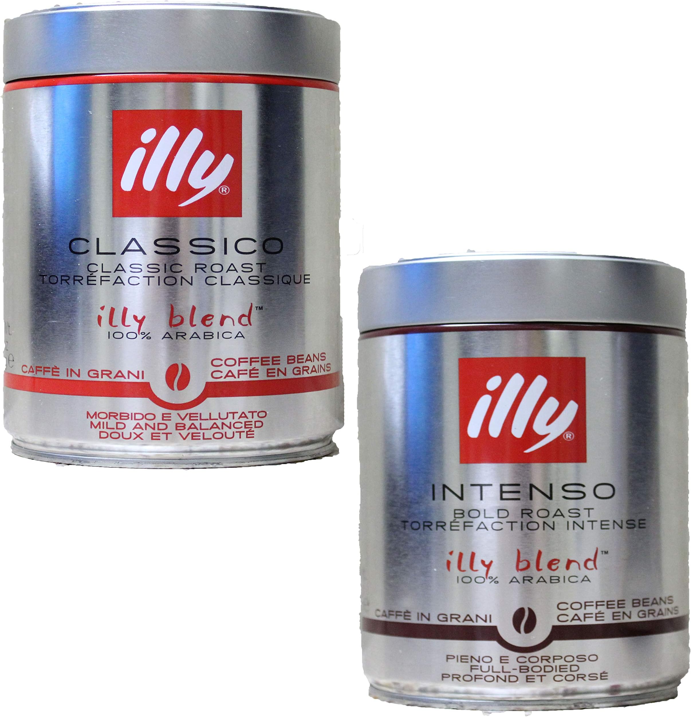 Illy Gourmet Coffee Beans | Classico + Intenso | 100% Arabica | 3 Can Of Each Flavor | 8.8oz