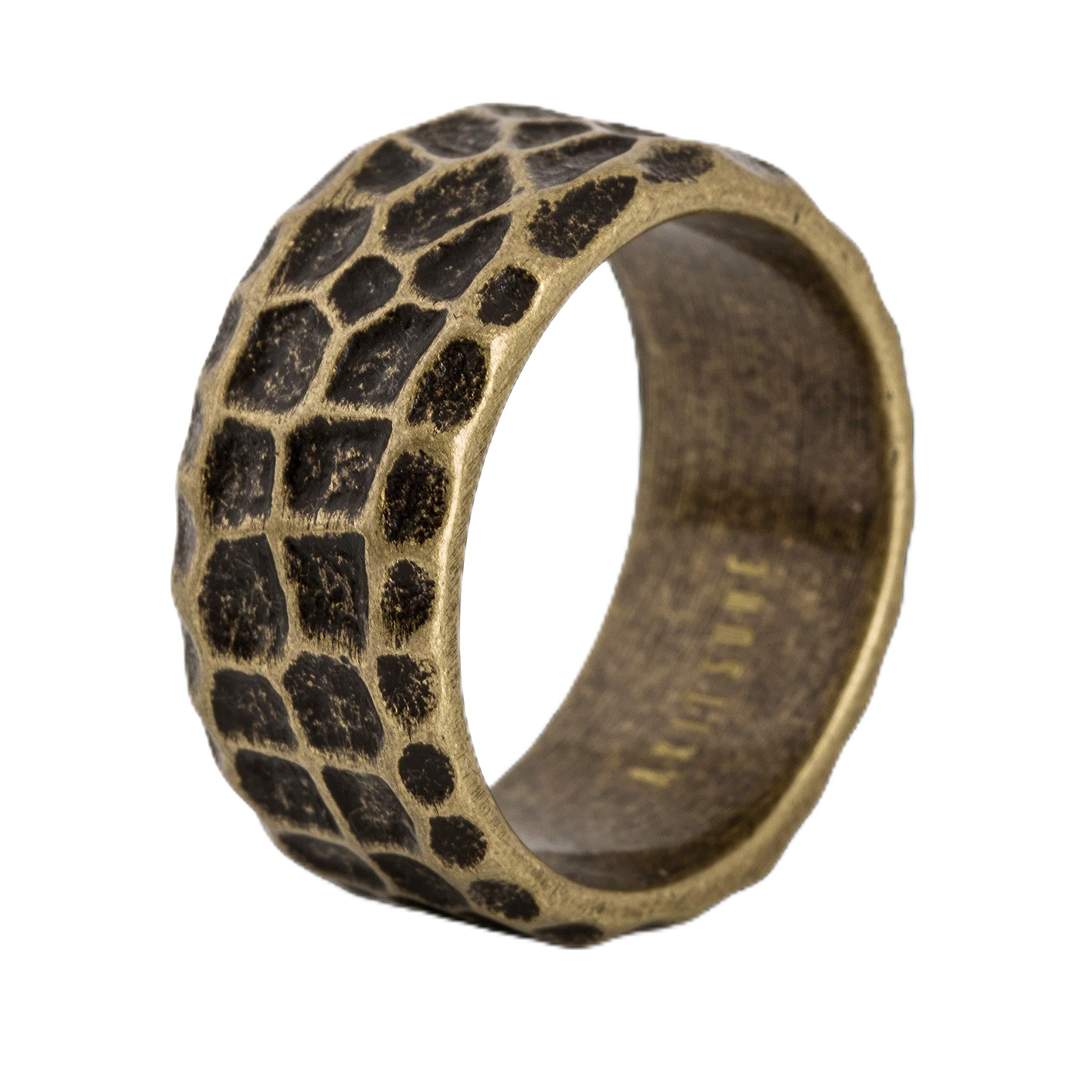 Akitsune Terra Ring | Rock Granite Hammered Ring Mens Stainless Steel Designer brass US 11