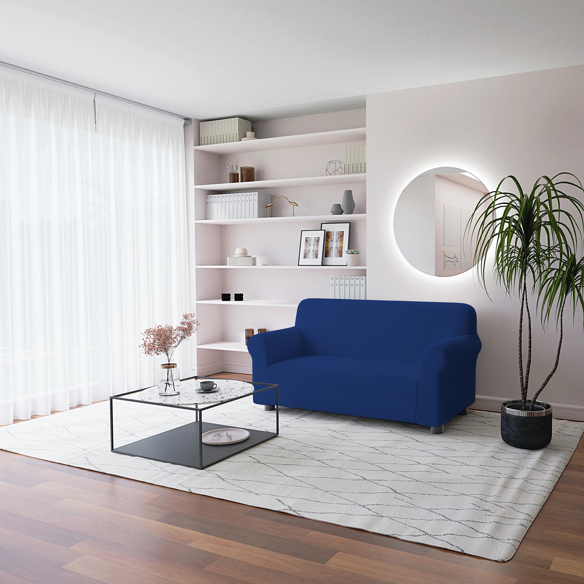 Italian Bed Linen Elastic Sofa Cover “Piu Bello”, 97% Polyester + 3% Elastometer, Electric Blue, 2 Places