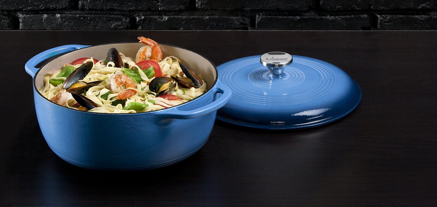 Lodge 5.68 litre / 6 quart Cast Iron/Porcelain Enamel Dutch Oven/Casserole Dish, Blue - Image 4