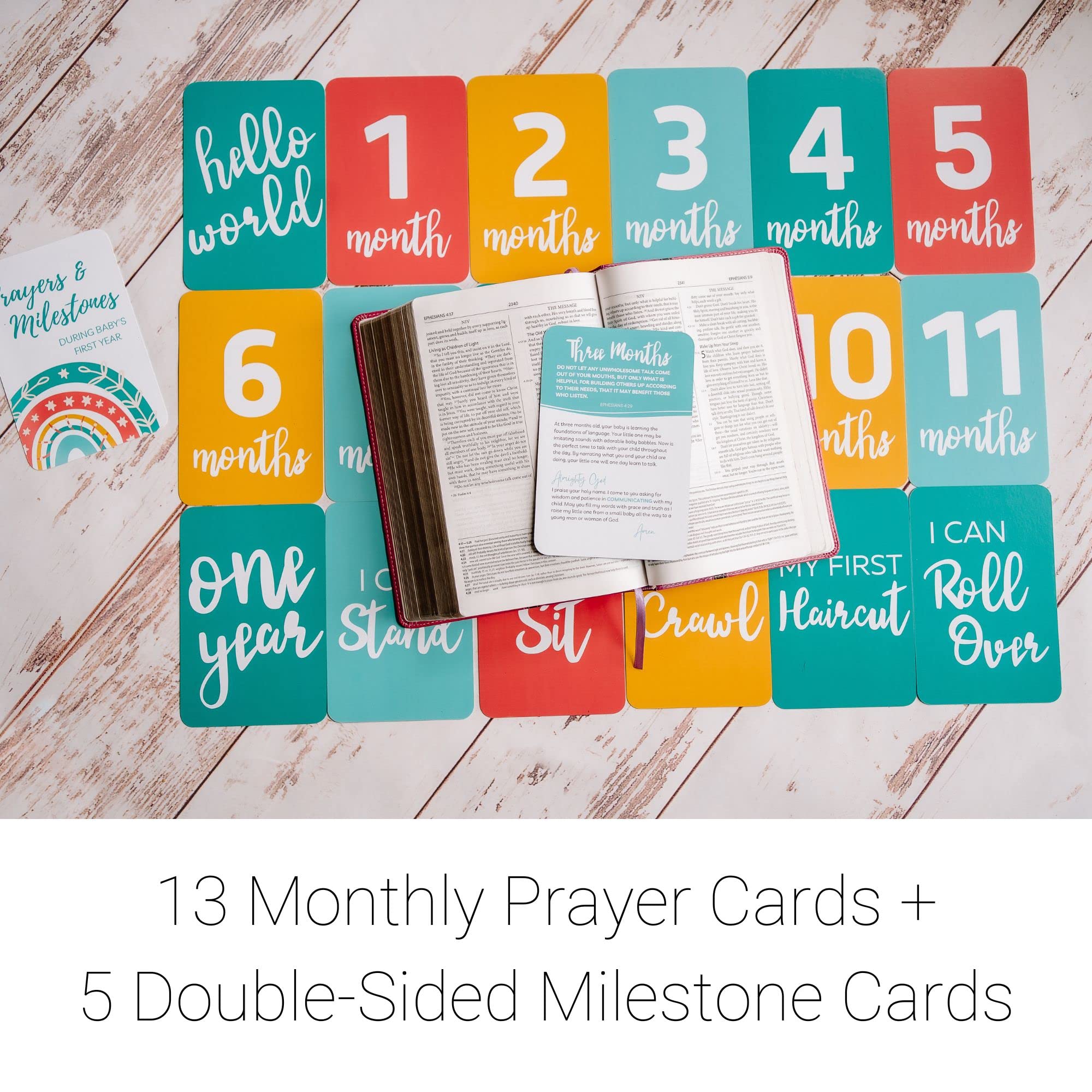 Autumn & Annie Prayer & Milestone Cards for Baby's First Year, Monthly Baby Milestone Cards, Unique First Time Mom Gift, Religious Baby Shower Gifts, Gender Neutral Rainbow Baby Gifts (Rainbow)