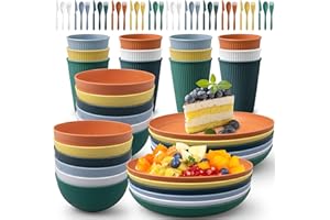 72 PCS Wheat Straw Dinnerware Set for 12, Unbreakable Camping Dishes Reusable Plates and Bowls Sets for Camping Picnic RV, Di