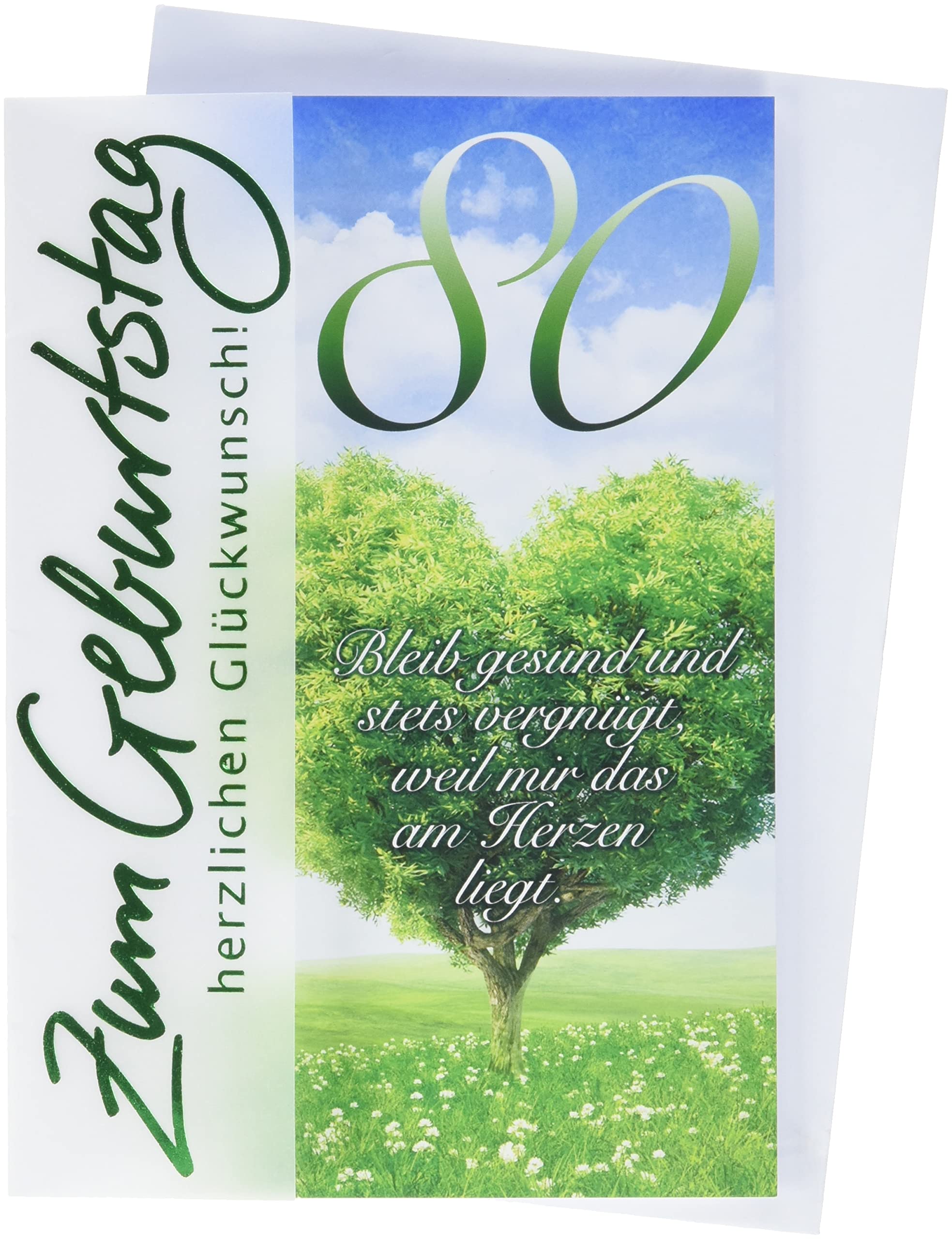 80th Birthday Card Basic Classic - Heart Tree - 11.6 x 16.6 cm — image 1