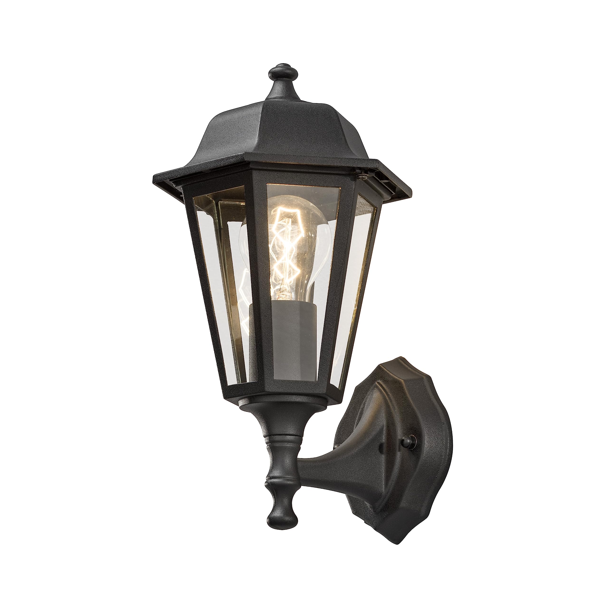 Konstsmide Outdoor Wall Light Mains Powered/Classic Lantern Style/1 x 60 W E27 Max Lamp/Clear Glass/Aluminium/IP23/ Outside Light Black