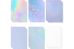 BLEIDRUCK 36 Sheets Holographic Sticker Paper Waterproof 8.5" x11'' Clear Vinyl Sticker Sheets Self-Adhesive Rainbow Overlay Sheets with 6 Styles Mixed