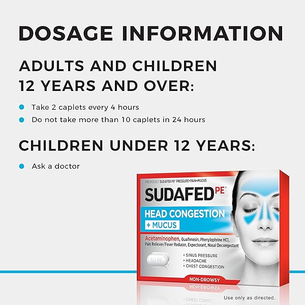 SUDAFED PE HEAD CONGESTION + MUCUS RELIEF TABLETS FOR SINUS PRESSURE, CONGESTION, & HEADACHE, NON-DROWSY DECONGESTANT WITH ACETAMINOPHEN, GUAIFENESIN & PHENYLEPHRINE HCI, 24 CT