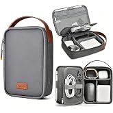 Tech Pouch 8.3" Cable Organizer, Leather Handle, EDC Bag for Travel &amp; Cords | Water-resistant,scratch-resistant, 0.36lb, 8.3"&times;5.9", adj. dividers, fits phone/power bank/earbuds, padded EDC travel bag
