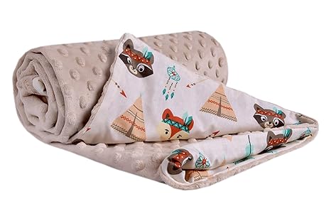 Krabbeldecke 100% Baumwolle 75x100cm doppelseitig multifunktional Minky Kuscheldecke für Kinderwagen weich flauschig (Indiane