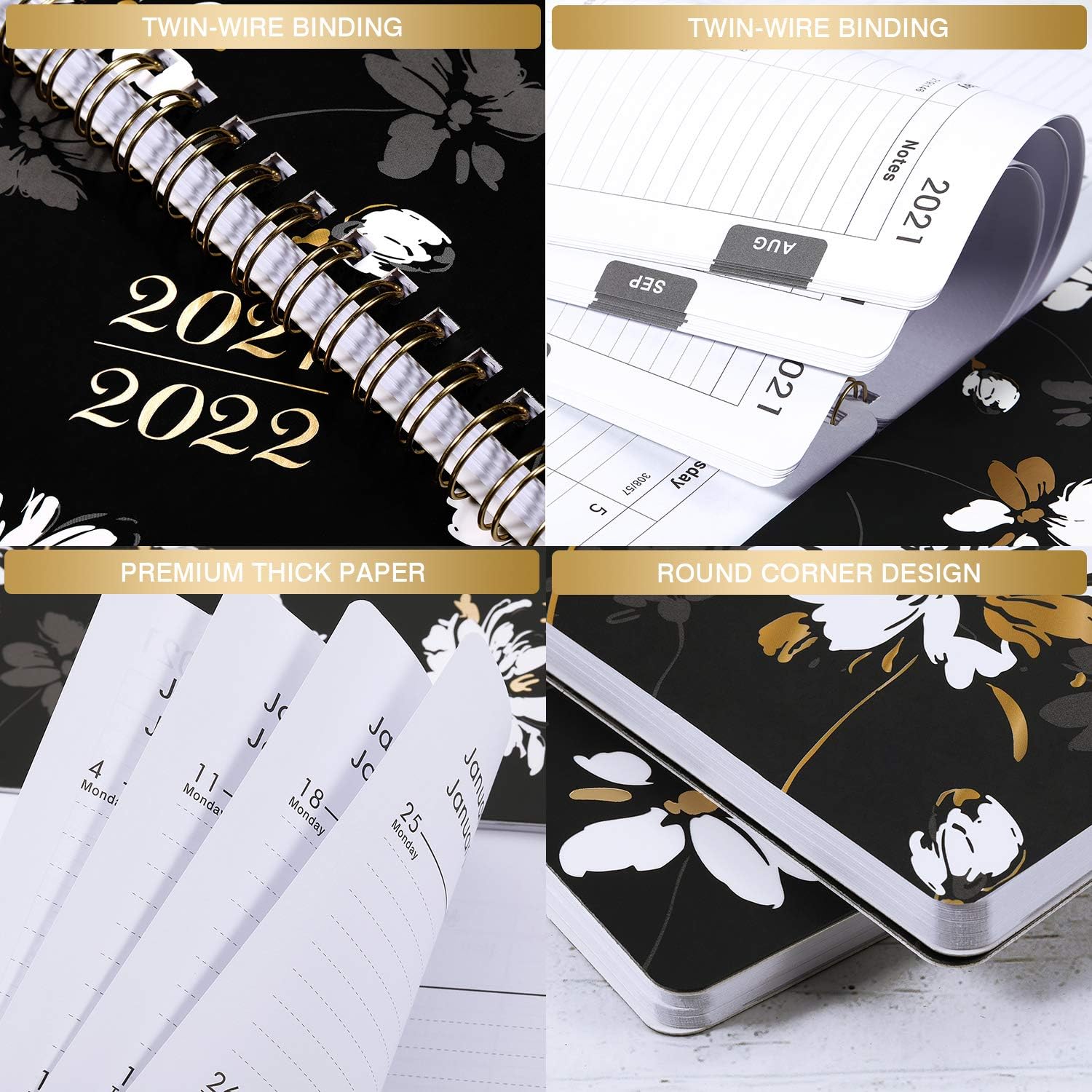 2021-2022 Planner - 2021-2022 Academic Planner from July 2021 to June 2022, 8" x 10" with to Do List, Floral Cover with Twin-Wire Binding, Printed Tabs : Office Products
