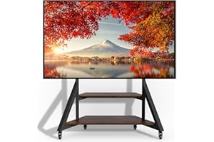 unho Mobile TV Floor Stand with Wheels Shelves for 65 to 100 inch Large LCD/LED Flat Curved Screen up to 220lbs, Adjustable Heights TV Mount Stands VESA 800x600mm, Rolling TV Stand for Bedroom Office