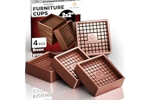 DELFORI 4pcs Non Slip Furniture Pads - Furniture Cups to Prevent Sliding for Couch, Bed, Chair - Premium 2x2 Anti Skid Stoppers for Hardwood, Tile Floors - Perfect Coasters That Fit Any Feet Shape (Brown)