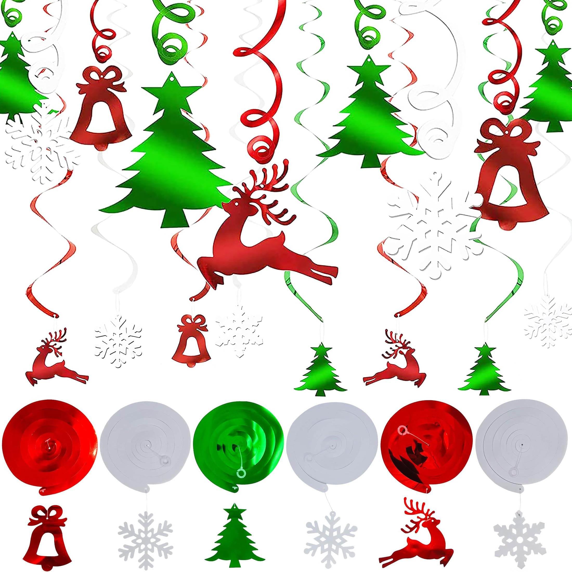 ZNDFTW 30PCS Christmas Ceiling Decorations - Hanging Swirls with Xmas Tree, Snowflake, Reindeer, Bell for Indoor/Outdoor Party Decorations