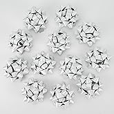 MEEDEE 4.5 inch Silver Linear Glitter Gift Bow Self Adhesive Bow for Holiday, Everyday, All-Occasion, Gift Wrapping Paper, Bags and Boxes Decorations (12 Counts)