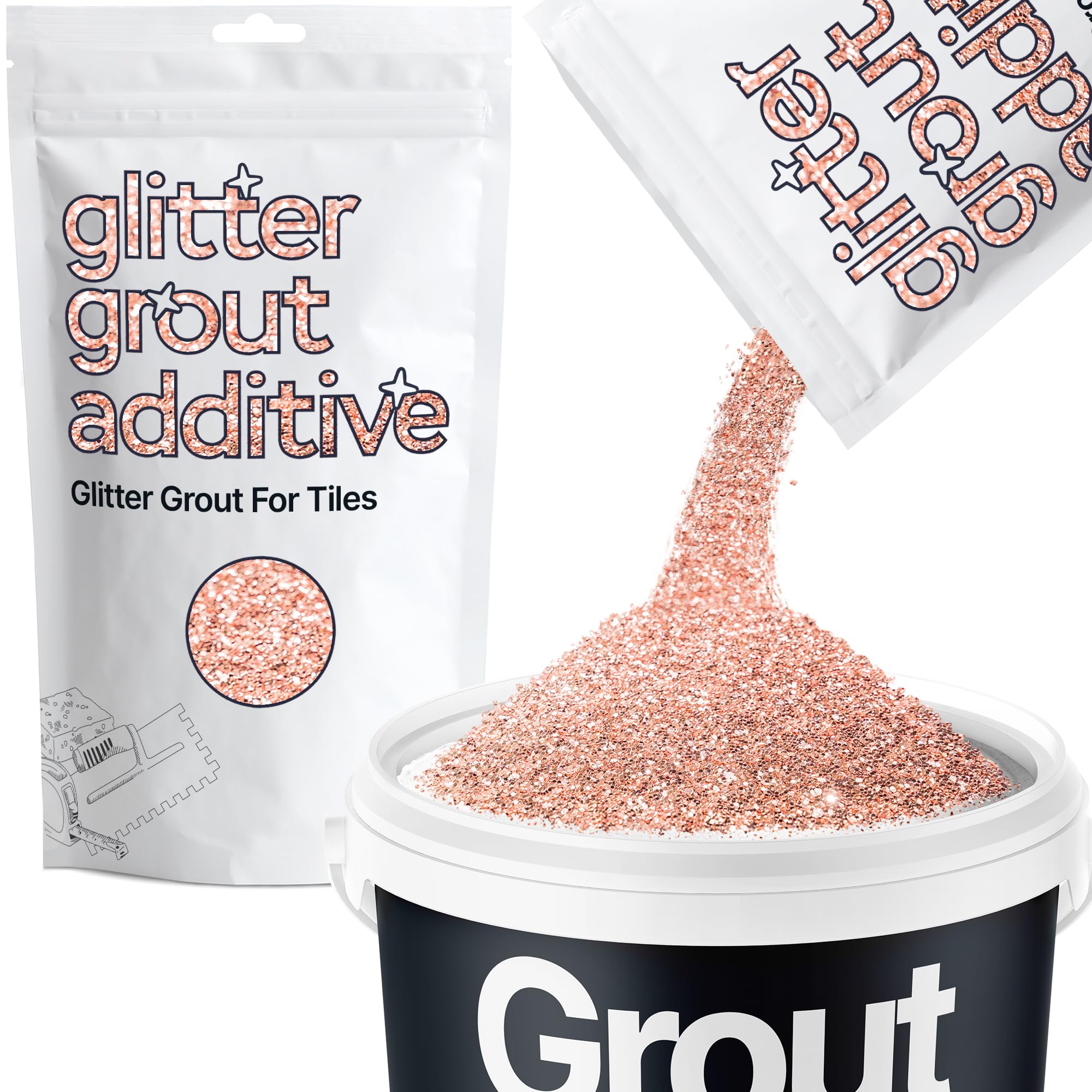 Hemway Rose Gold Glitter Grout Additive 100g Metallic Flakes for Adding Sparkle to Kitchen & Bathroom Tiles | Enhance Your Indoor Grouting Projects with a Durable Sparkly Effect