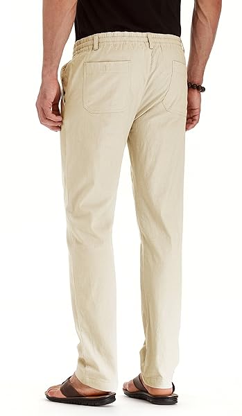 ZYFMAILY MEN’S DRAWSTRING PANT BACK ELASTIC WAISTBAND BEIGE-US 34