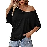 Women's Off The Shoulder Tops Summer Sexy Short Batwing Sleeve T Shirts Casual Loose Tees