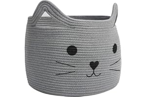 HiChen Large Woven Cotton Rope Storage Basket, Baby Laundry Basket Organizer for Towels, Blanket, Toys, Clothes, Gifts | Pet Gift Baskets for Cat, Dog - 15.7" L×11.8" H, Gray