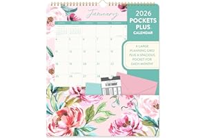 Orange Circle Studio Pockets Plus Wall Calendar 2026, Bella Flora, Large Monthly Planner, Hanging Organizer, Aesthetic for Home Office, Classroom, School, Family Calendar, Easy Planning & Organizing