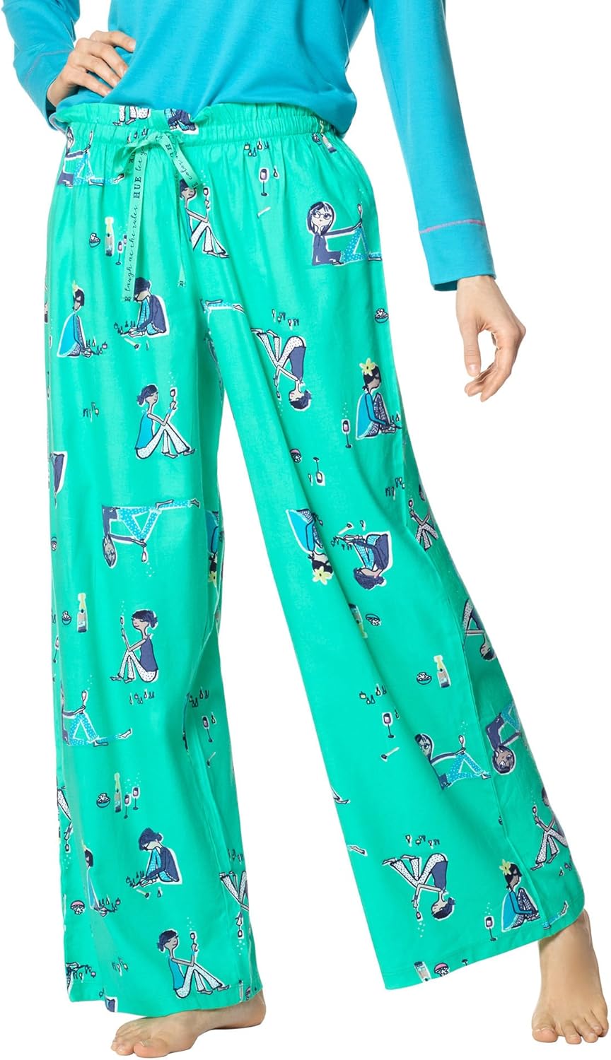 HUE Parte Inferior de Pijama,Cotton Fashion Print Comfort Fit Long