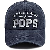 World's Best Pops Hat for Men, Funny Adjustable Cotton Embroidered Papa Baseball Cap