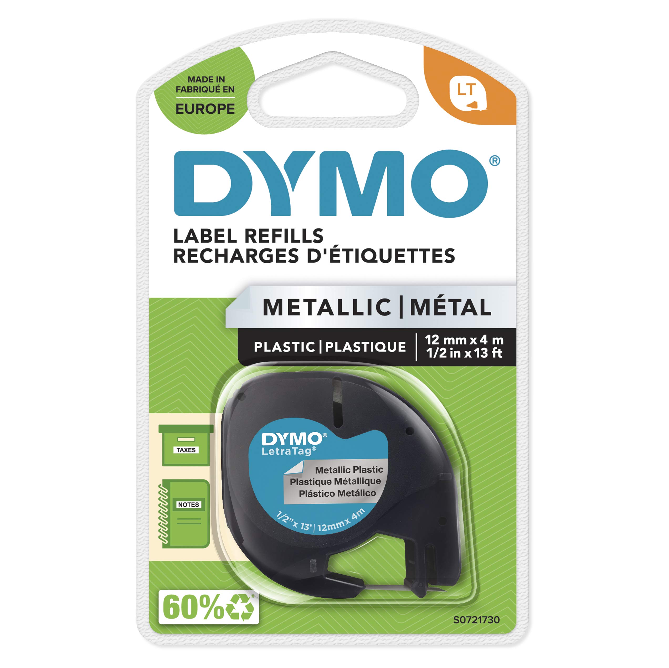 Dymo LetraTag 12mm Labelling Tape - Metallic Silver