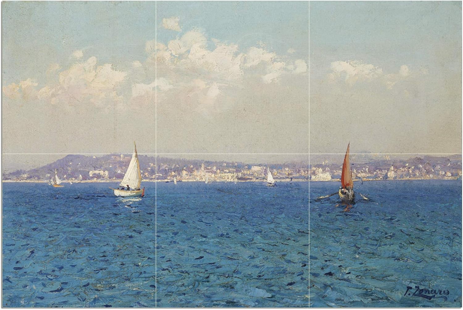 Tile Mural Seascape Yachts F. Zonaro Kitchen Bathroom Backsplash Marble Ceramic - Picture 2 of 21