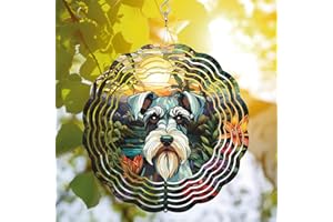 64DECALS 64memory Miniature Schnauzer Wind Spinner, Miniature Schnauzer Dog Wind Spinner Hanging for Yard and Garden, Unique Gift Wind Spinner, 3D Hanging Wind Spinner Outdoor