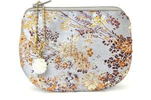 GOLDEN AMY Handmade Jewelry Pouch Women Coin Purse Brocade Zipper Wallet Silk Makeup Bag - GRAY