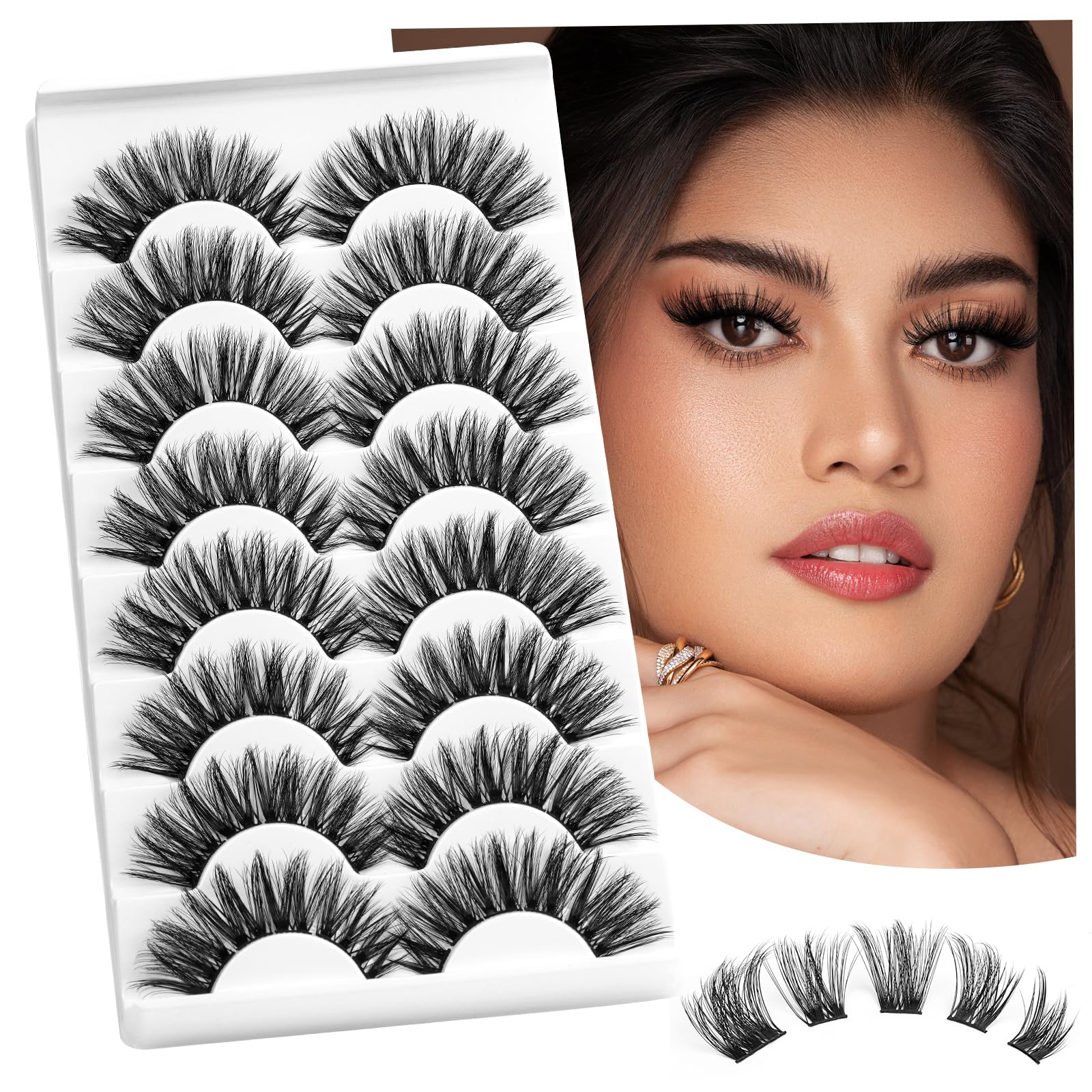 Photo 1 of Lash Clusters 8 Pairs Crislashes 11-13mm Strip Cluster Lashes Natural Eyelash Clusters Cat Eye Lash Clusters DIY Eyelash Extensions Reusable Cluster Eyelash Extensions (Clusters 02)