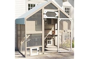 MAGAZOOPET 71" H Catio Outdoor Cat Enclosure Weatherproof, Large Walk-in Cat House Attached Window for Multiple Cats, Waterproof Cat Cage Kitty Enclosure Outside with 2 Condos, 6 Platforms