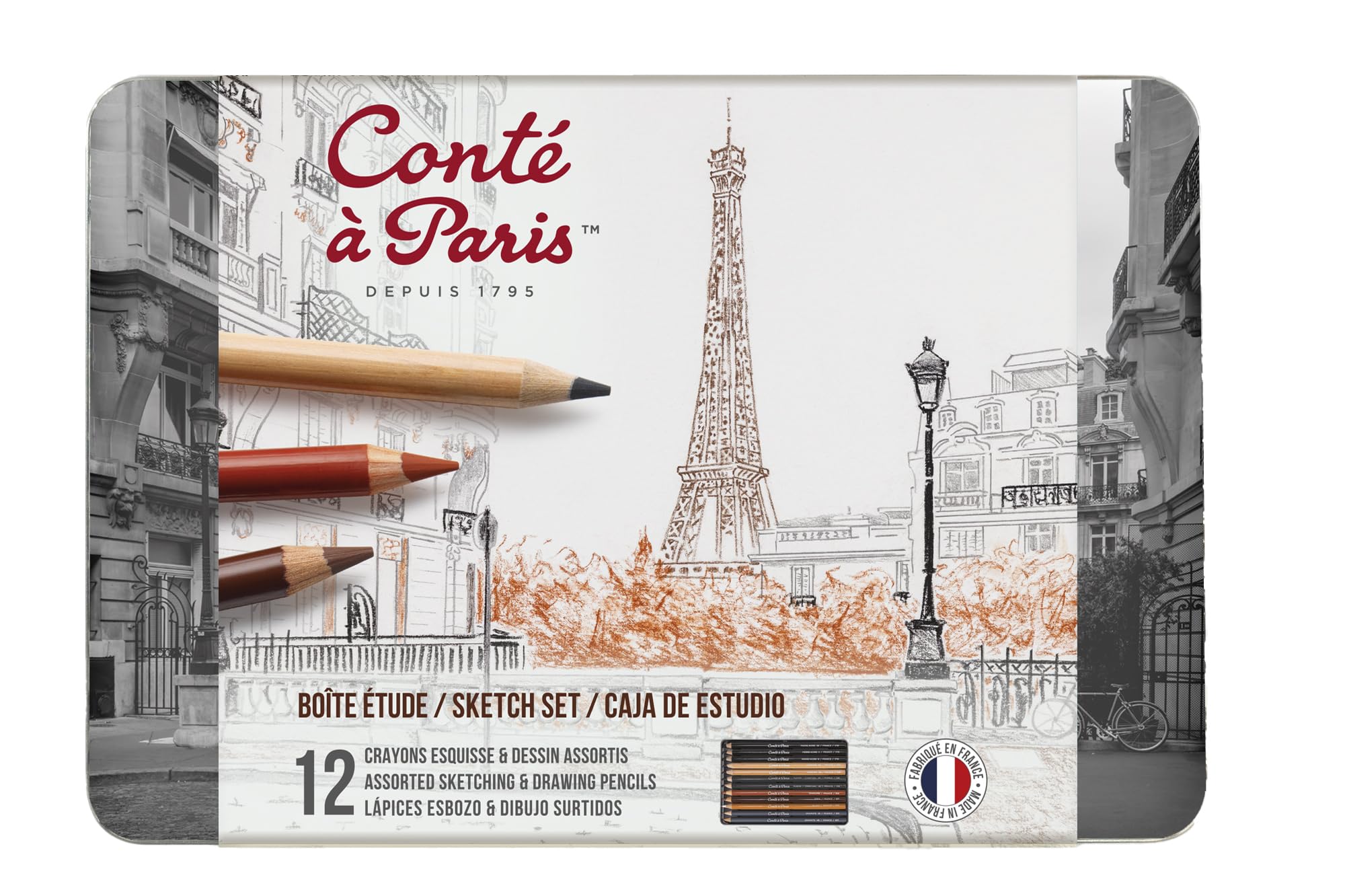 Conté à Paris Studio Sketching and Drawing Pencils - Assorted Colours, White, 12 Count (Pack of 1)