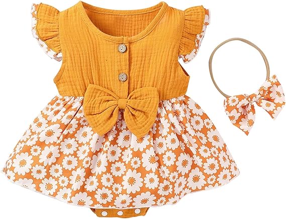 Amazon Co Jp ベビー服 ロンパース ワンピース ドレス レジス 新生児服 女の子 花柄 ボウ カバーオール スカート ヘッドバンド付き 赤ちゃん 服 フリル袖 ボディオール 夏 幼児服 かわいい ジャンプスーツ 柔らかい 肌着 パジャマ 出産祝い プレゼント 服