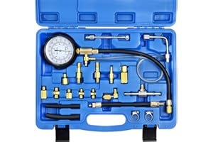YSTOOL Fuel Pressure Tester Gauge Kit 140PSI Automotive Engine Injector Pump Test Gasoline Gas Injection Manometer Tool Set with Inline Fitting Schrader Adapter for Auto Car Motorcycle (Blue Case)