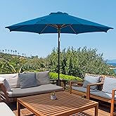 wikiwiki 9 FT Patio Umbrellas Outdoor Table Market Umbrella with Push Button Tilt/Crank, 8 Sturdy Ribs, Fade Resistant Waterproof POLYESTER DTY Canopy for Garden, Lawn, Deck, Backyard & Pool, Royal