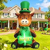 inslife 5FT Tall St. Patrick's Day Inflatable Outdoor Decoration Highland Cow Wearing Hat with Lucky Shamrock Built-in 2 LEDs for St. Patrick's Day Yard Garden Lawn Home Party Indoor Decor