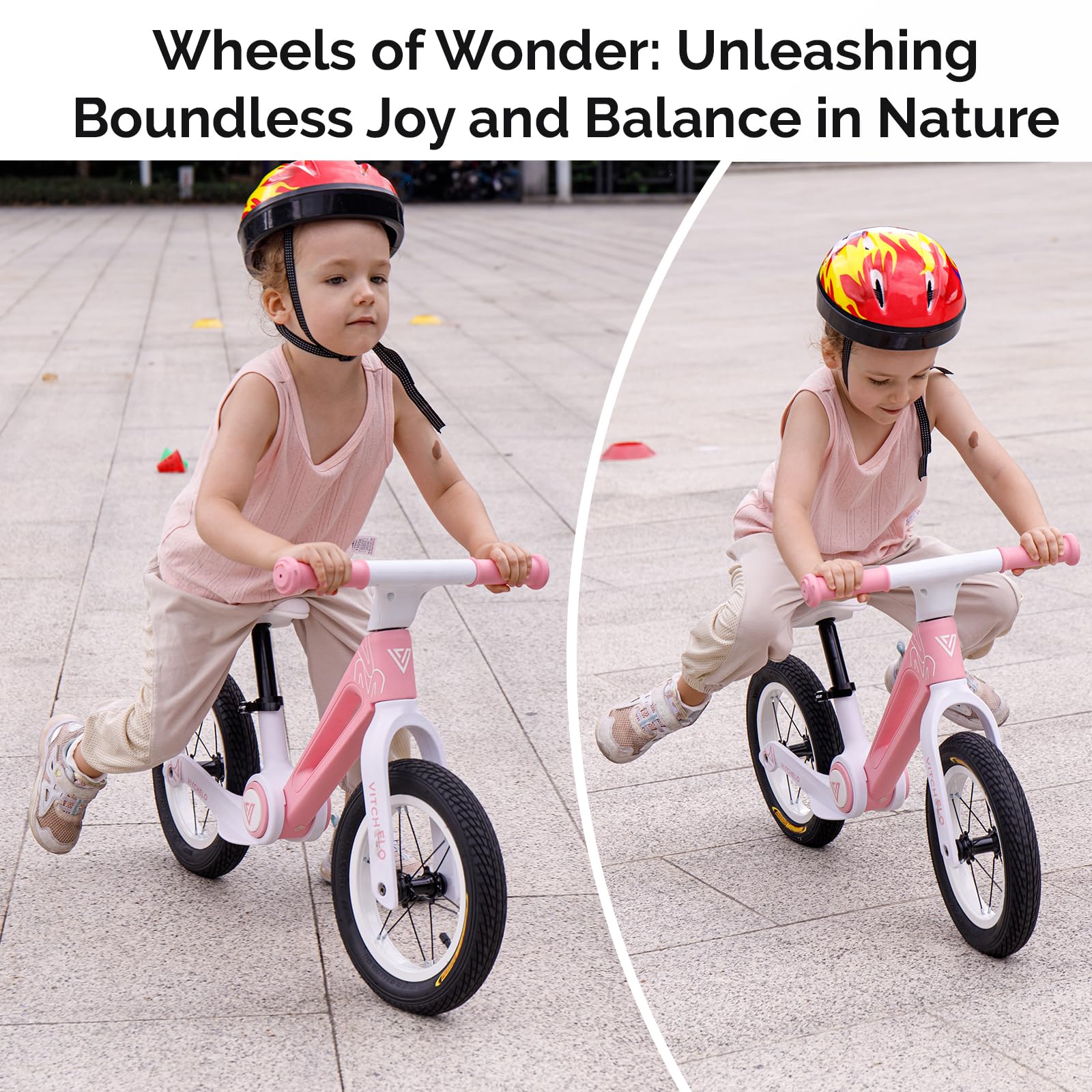Vitchelo 12” Foldable Toddler Balance Bike, No Pedal Push Balance Bicycle for Kids 2 to 6 Year, Sport Bike with Adjustable Padded Seat, Safety Pad, Flat-Free Tires, Shoulder Strap & Tool Free Assembly